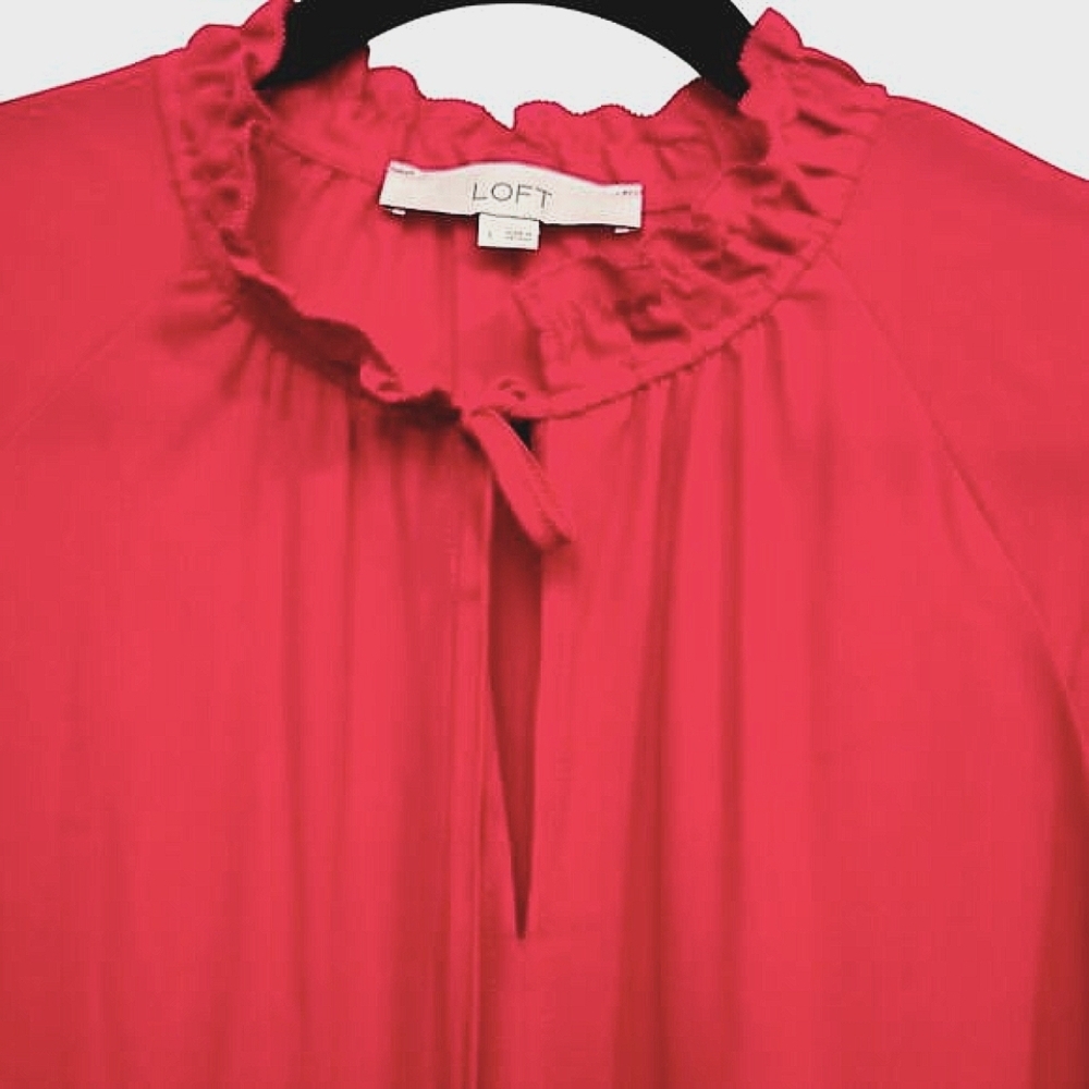 LOFT Red Ruffle Hem Blouse – Size L - Picture 7 of 9
